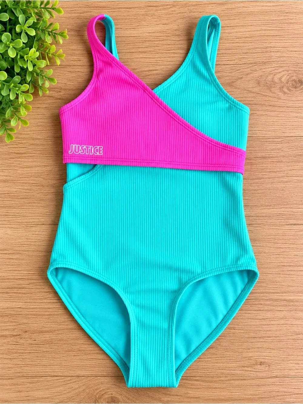 Justice Girls’ Ribbed One-Piece Swimsuit 💕🩵